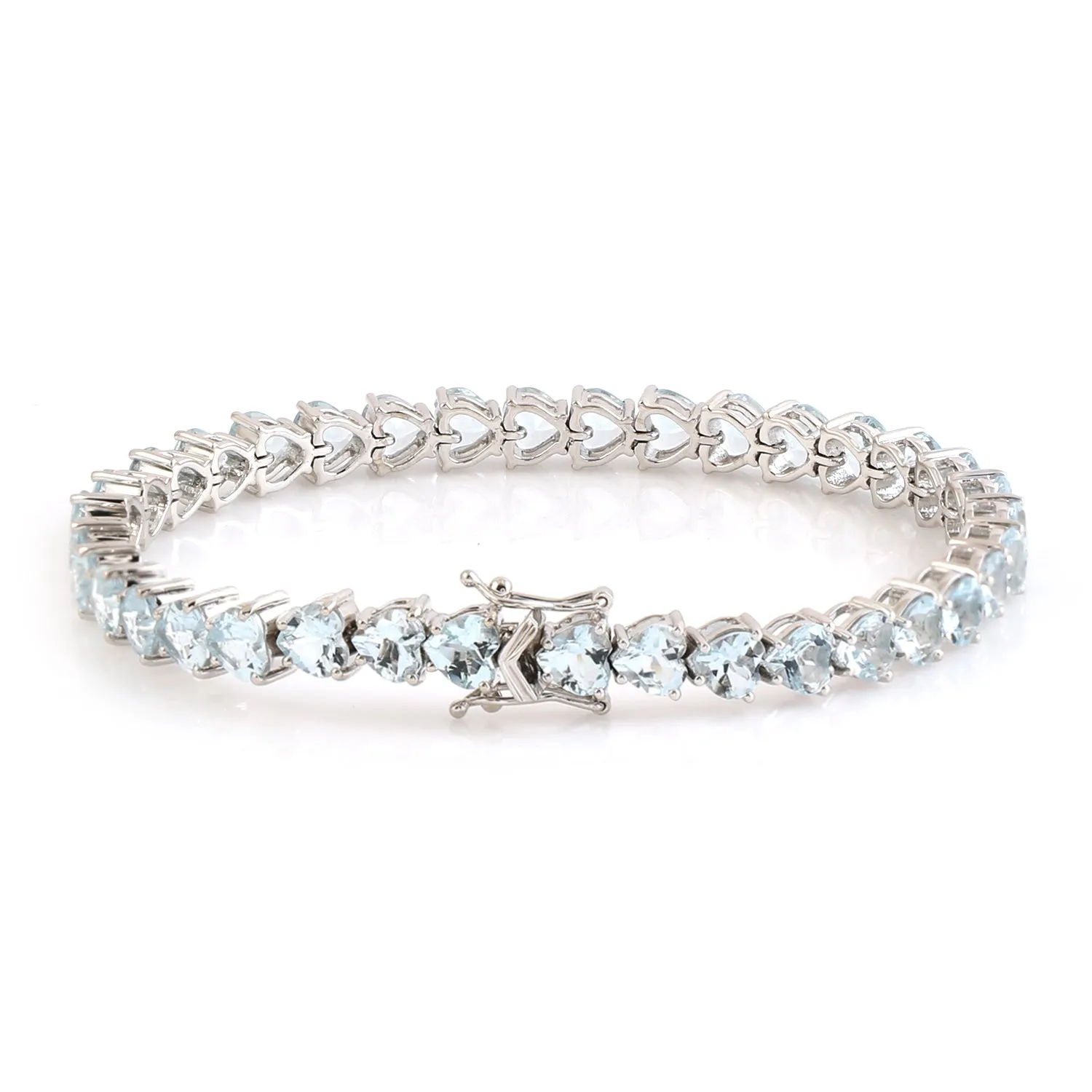 Heart Shaped Aquamarine Delicate Bracelet In 18k White Gold Gift For Her