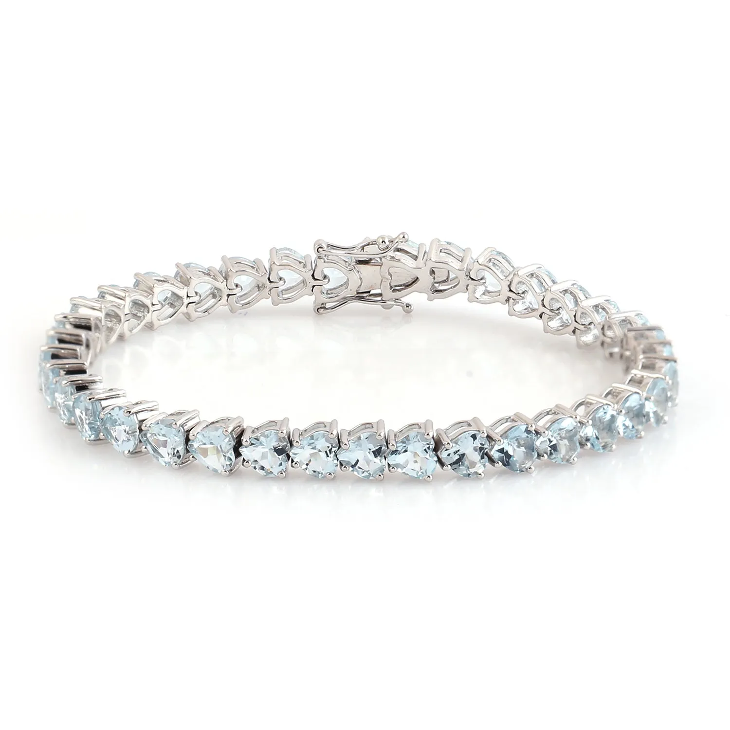 Heart Shaped Aquamarine Delicate Bracelet In 18k White Gold Gift For Her