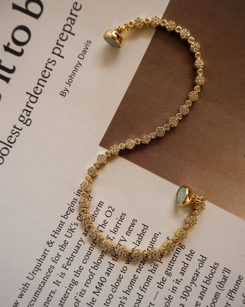 Hex Pave Disc Bracelet- Gold