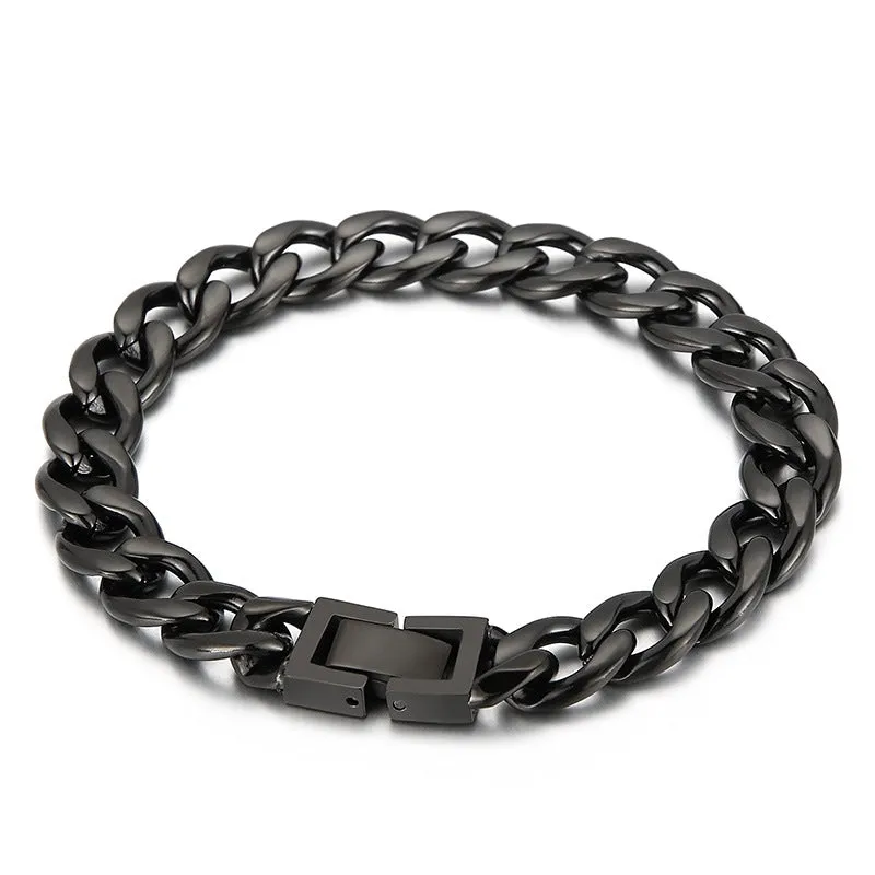 HipHop Titanium Steel Men's Jewelry Buckle Chain Bracelet and Necklace for Trendy Style