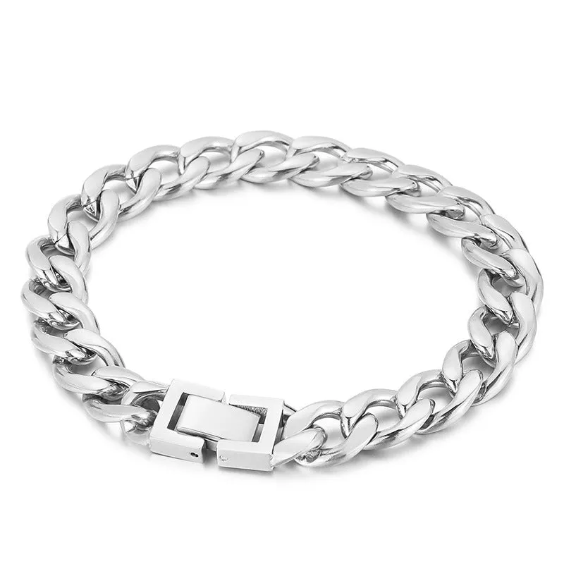 HipHop Titanium Steel Men's Jewelry Buckle Chain Bracelet and Necklace for Trendy Style