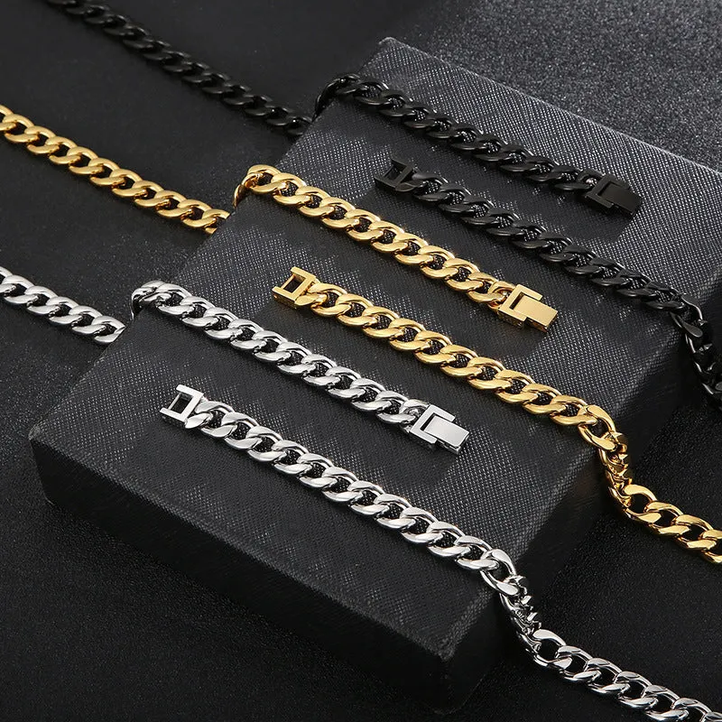 HipHop Titanium Steel Men's Jewelry Buckle Chain Bracelet and Necklace for Trendy Style