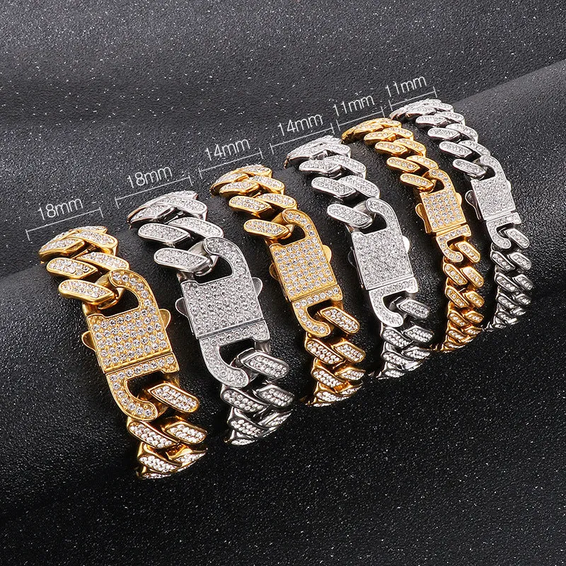 Hipster Celebrity Zircon-Studded Stainless Steel Cuban Chain Jewelry Set for Men