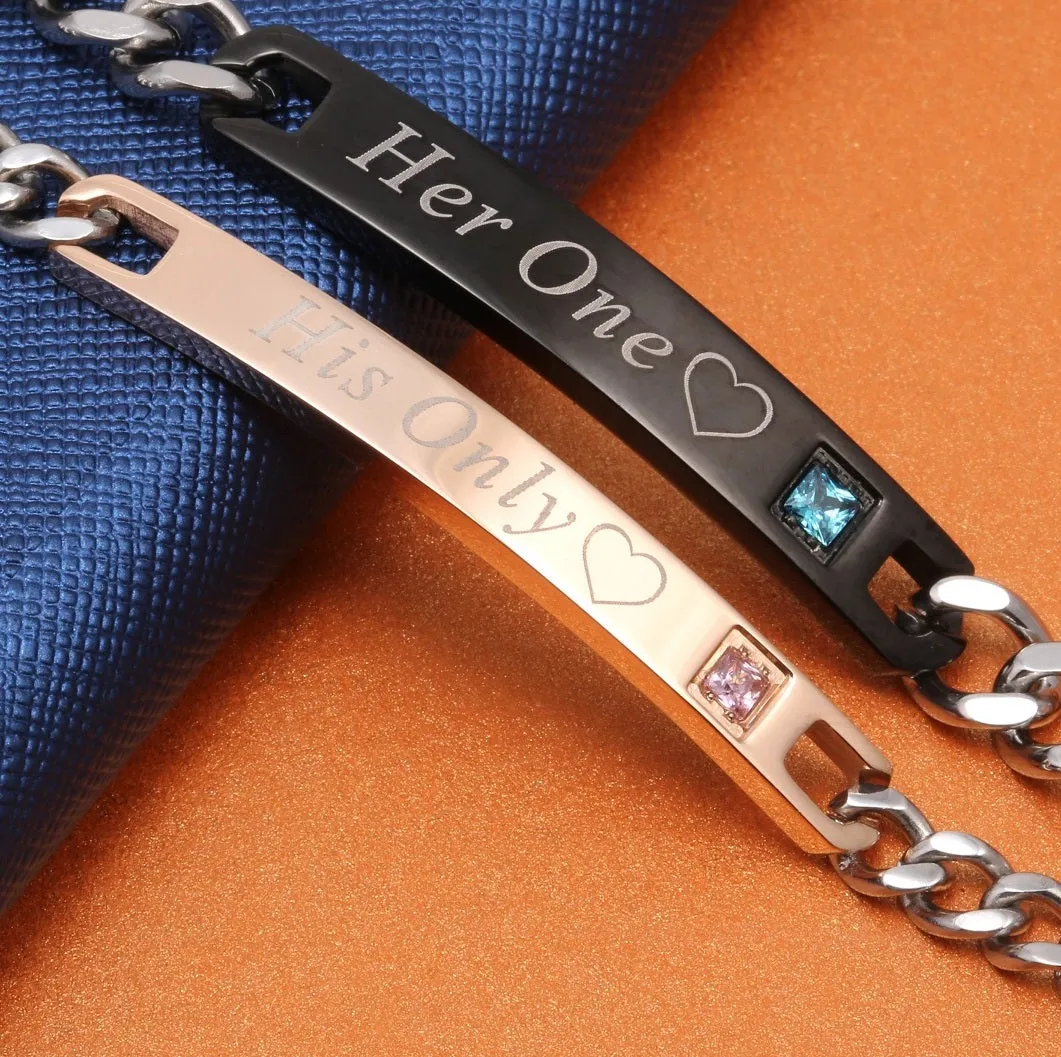 His & Hers Matching Set His Only and Her One Couple Bracelets, Valentine, Anniversary, Wedding, Promise, Engagement Gift