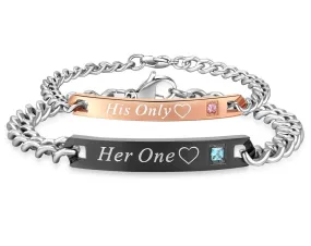 His & Hers Matching Set His Only and Her One Couple Bracelets, Valentine, Anniversary, Wedding, Promise, Engagement Gift