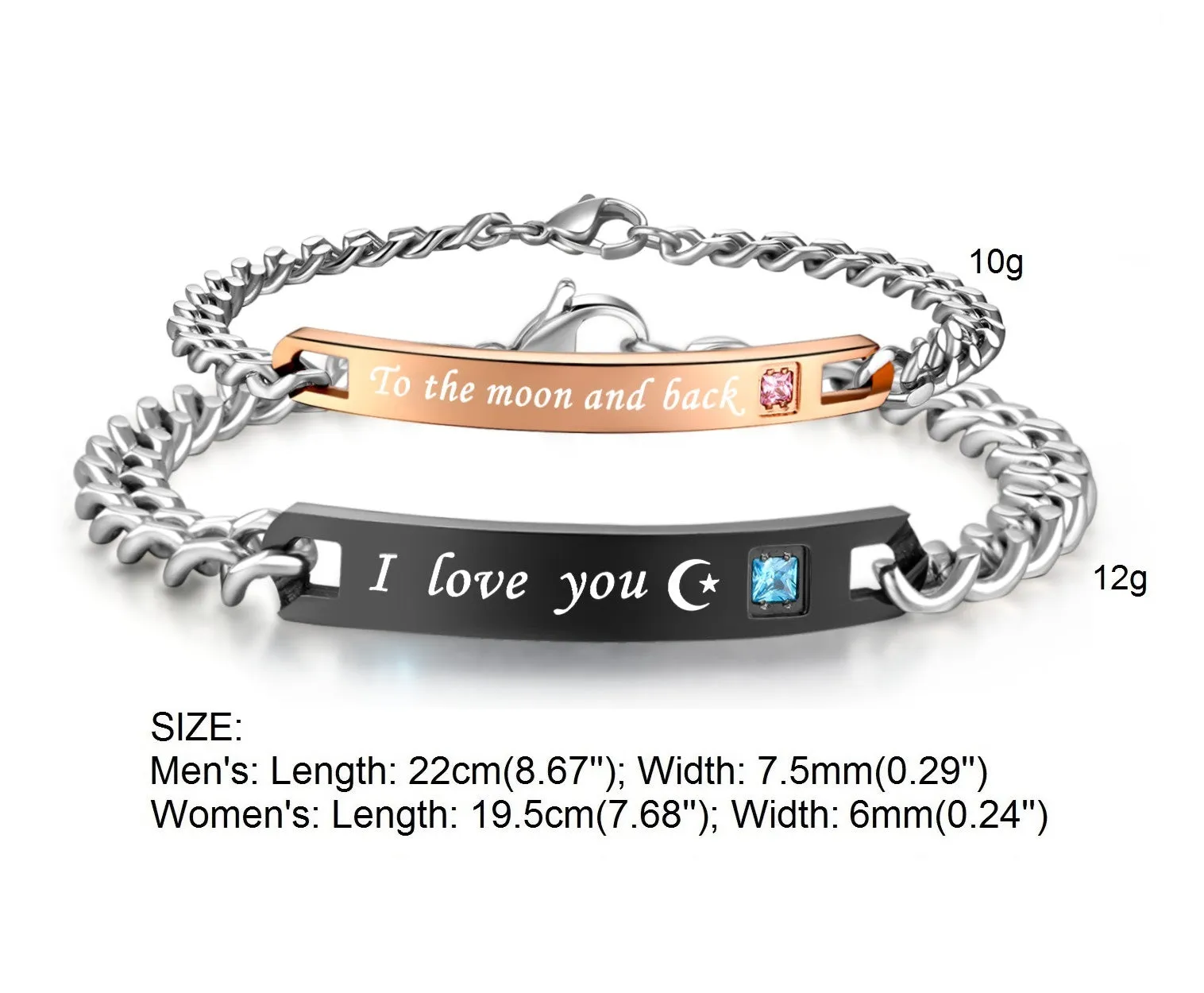 His & Hers Matching Set I Love You to the Moon and Back Couple Bracelets, Valentine, Anniversary, Wedding, Promise, Engagement Gift