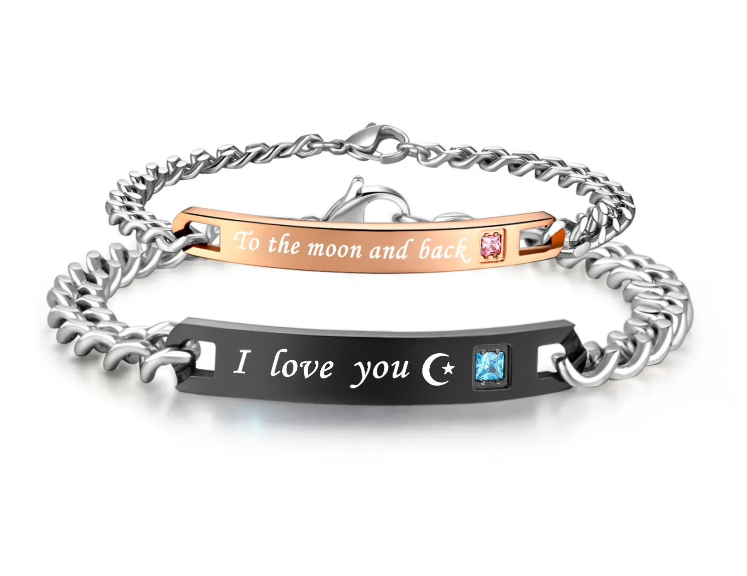 His & Hers Matching Set I Love You to the Moon and Back Couple Bracelets, Valentine, Anniversary, Wedding, Promise, Engagement Gift