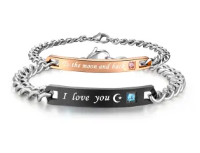 His & Hers Matching Set I Love You to the Moon and Back Couple Bracelets, Valentine, Anniversary, Wedding, Promise, Engagement Gift