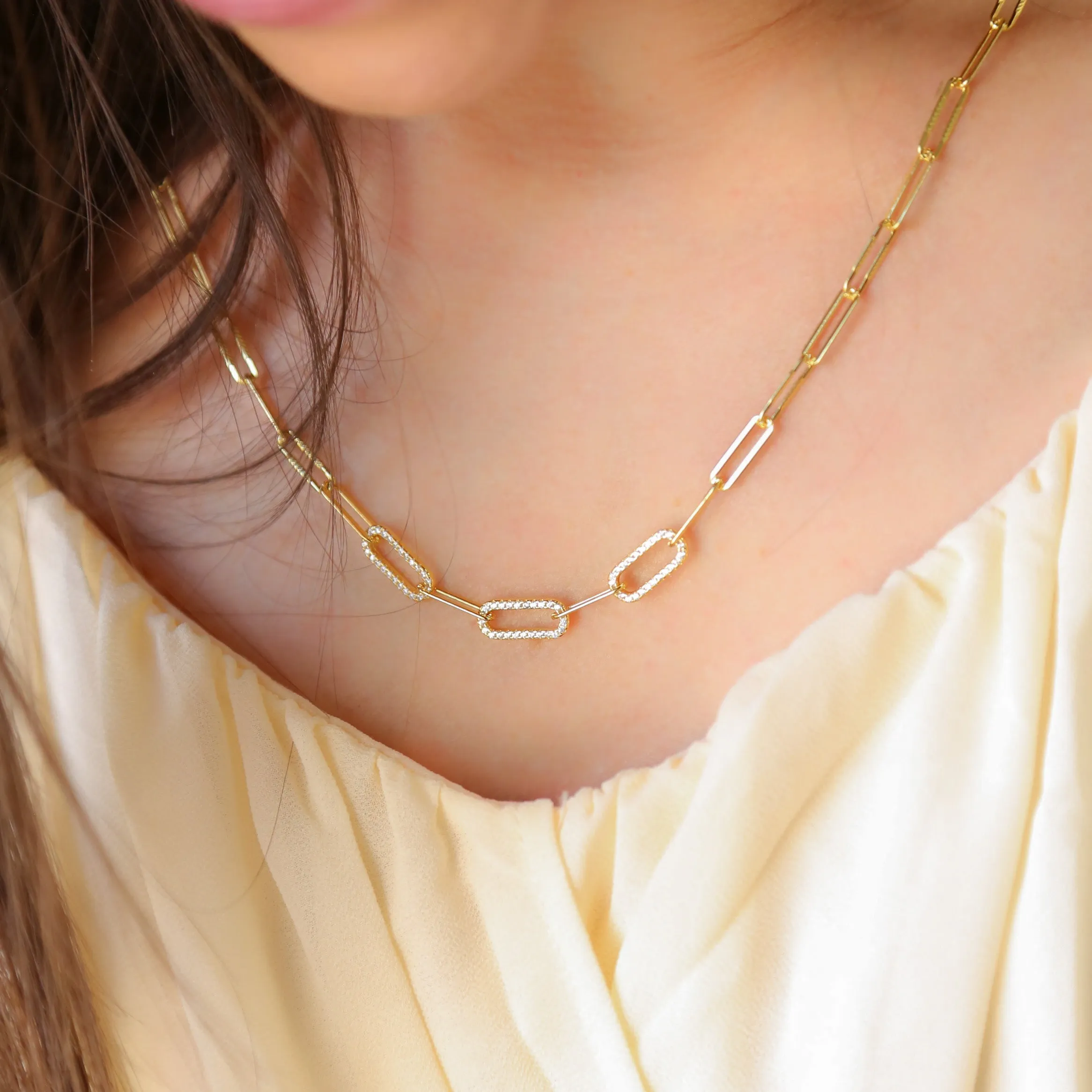 HOLLYWOOD - Zircon Paperclip Necklace in 18K Gold or Silver