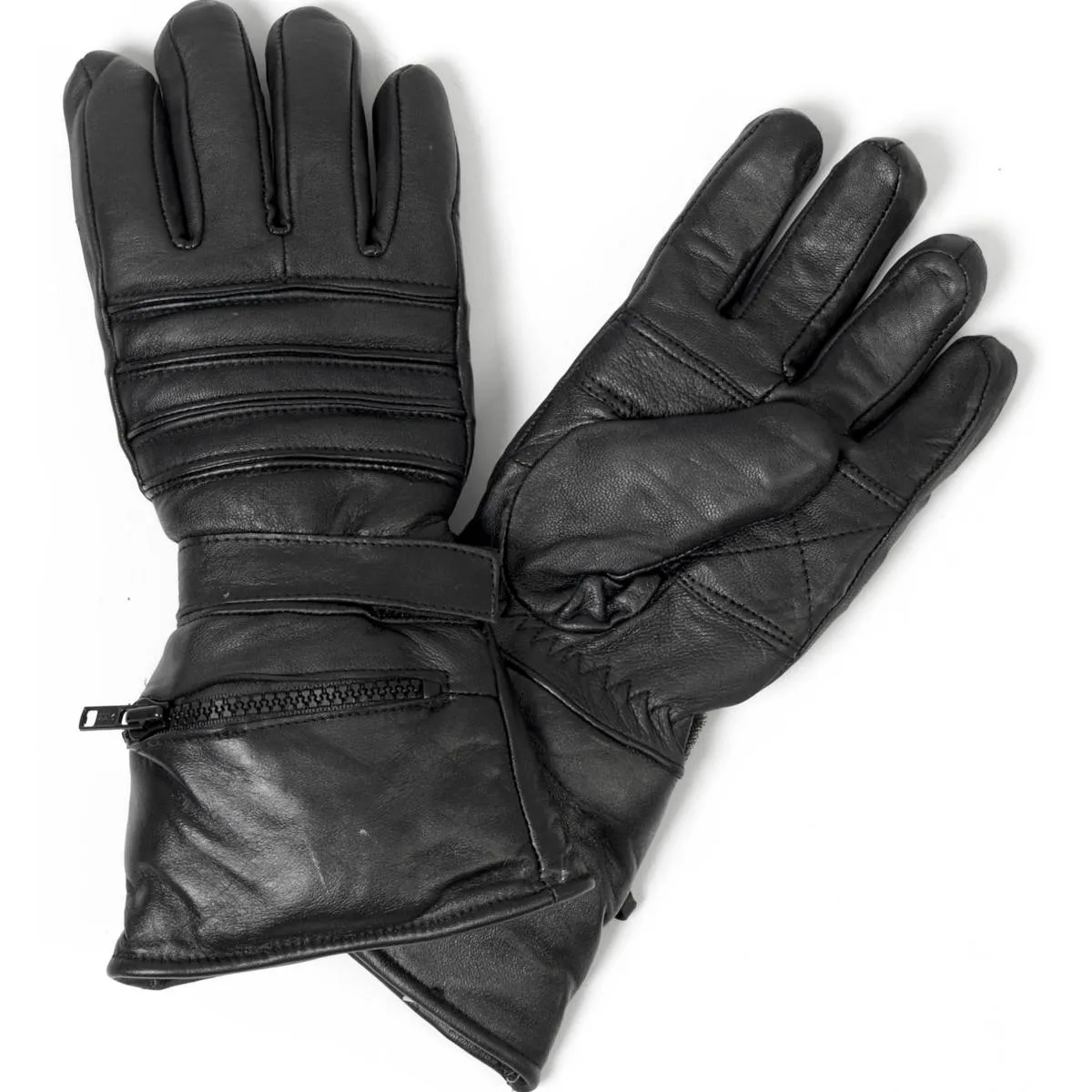 Hot Leathers GVM1001 Unisex Black Leather Gauntlet Glove with Quilted