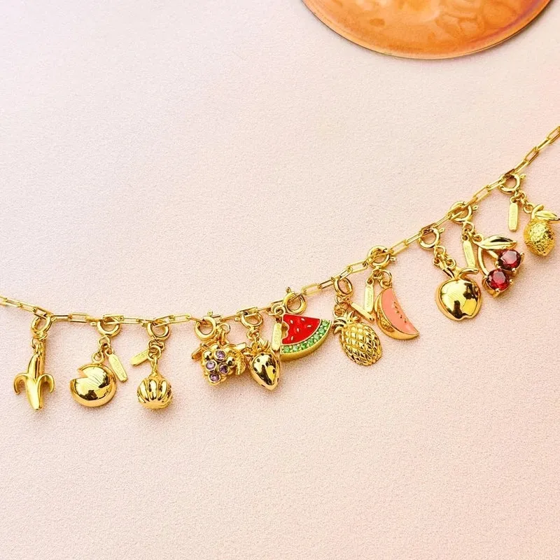 Independent Station  Hot Sale Tropical Fruit Pendant Necklace Bracelet Handmade DIY Zircon Necklace Gift For Ladies Copper-Plated Gold Color Retention