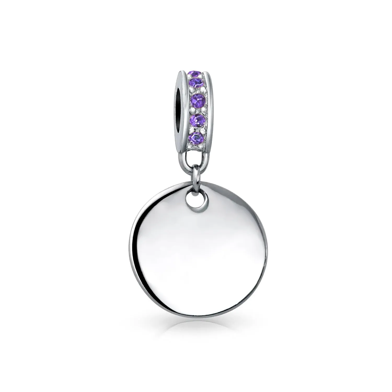 Initial Alphabet Bead Charm Purple Crystal Accent Sterling Silver Amethyst Bead