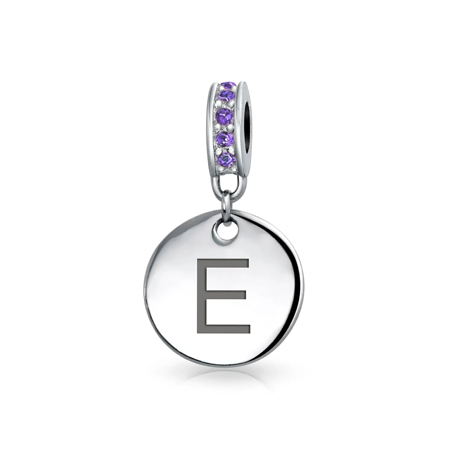 Initial Alphabet Bead Charm Purple Crystal Accent Sterling Silver Amethyst Bead