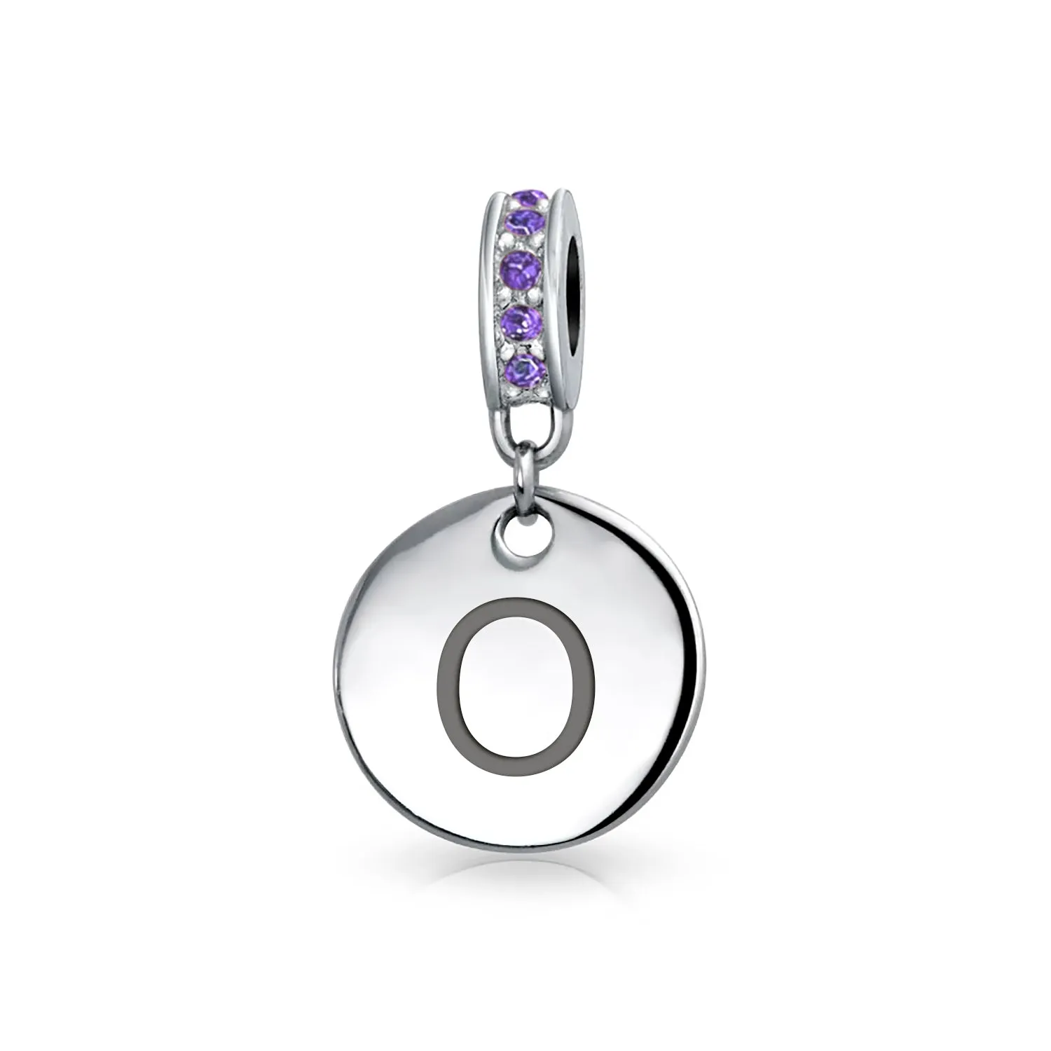 Initial Alphabet Bead Charm Purple Crystal Accent Sterling Silver Amethyst Bead