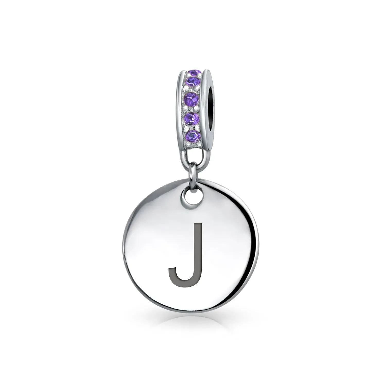 Initial Alphabet Bead Charm Purple Crystal Accent Sterling Silver Amethyst Bead