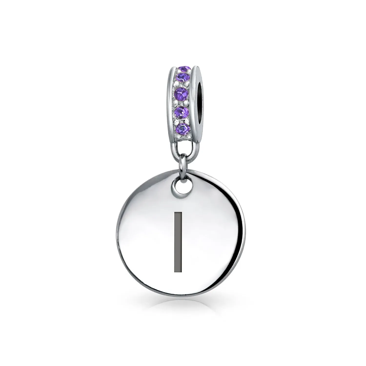 Initial Alphabet Bead Charm Purple Crystal Accent Sterling Silver Amethyst Bead