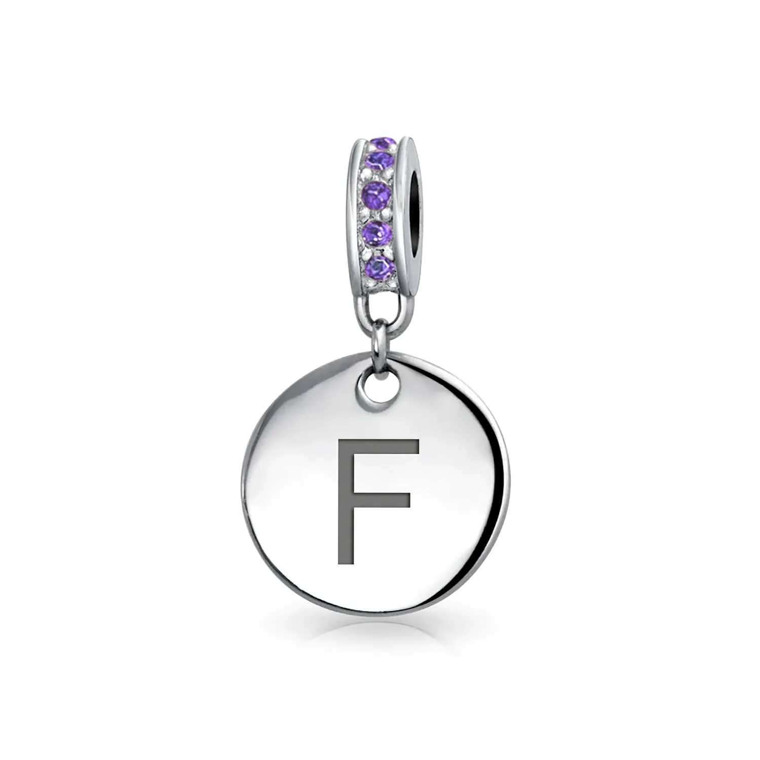 Initial Alphabet Bead Charm Purple Crystal Accent Sterling Silver Amethyst Bead