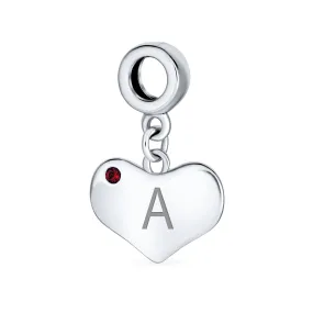 Initial Alphabet Bead Charm Red Ruby Crystal Heart Dangle for European Bracelet