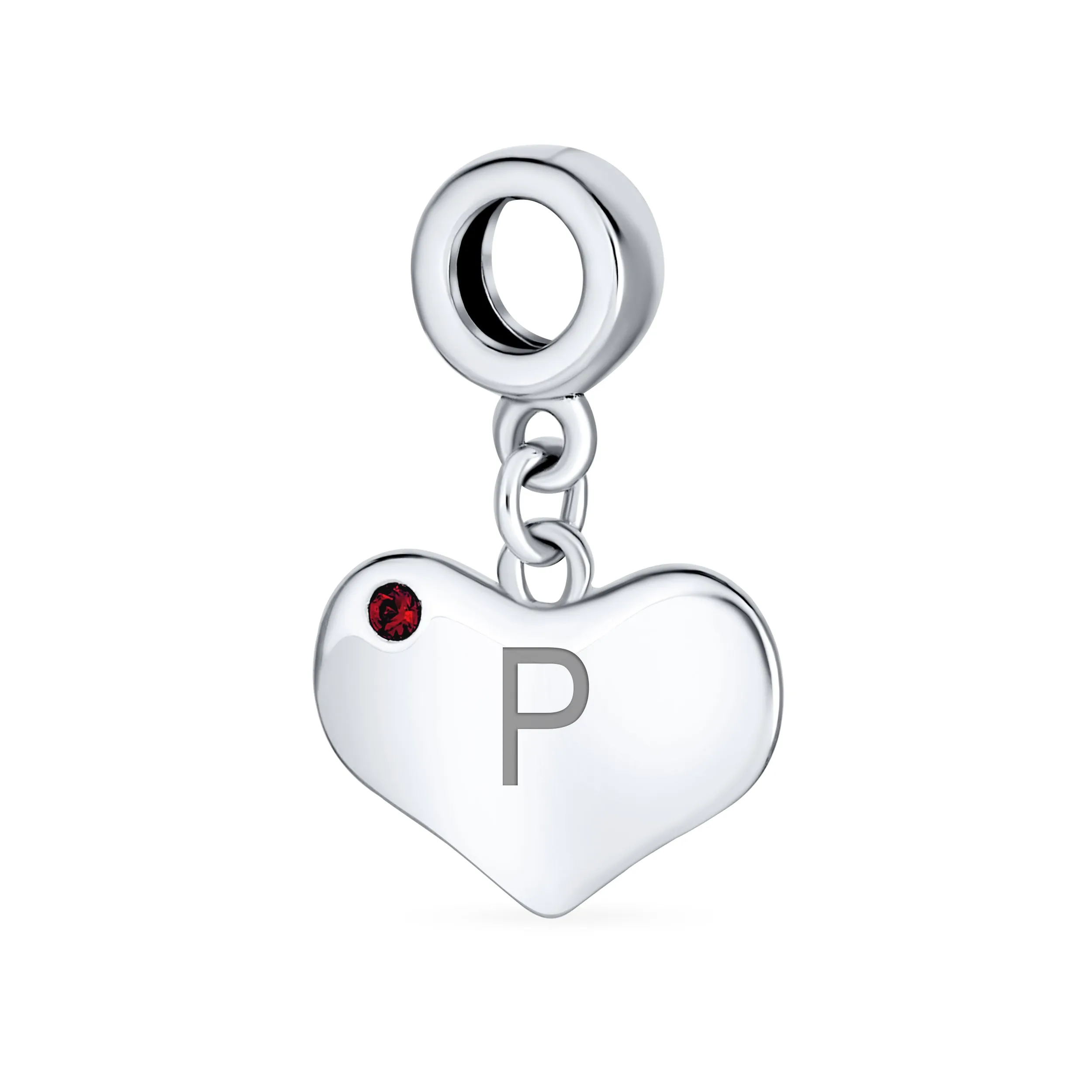 Initial Alphabet Bead Charm Red Ruby Crystal Heart Dangle for European Bracelet