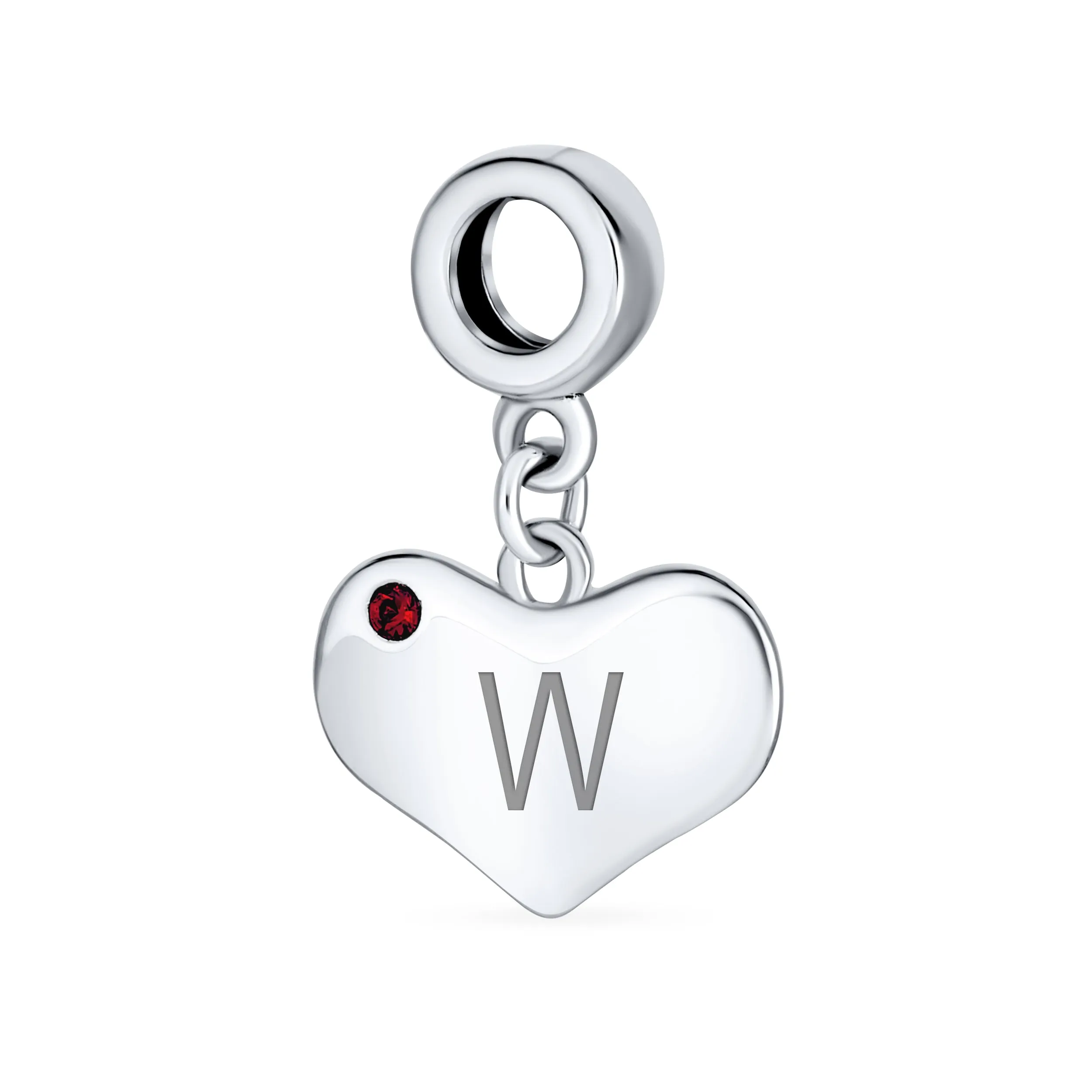 Initial Alphabet Bead Charm Red Ruby Crystal Heart Dangle for European Bracelet