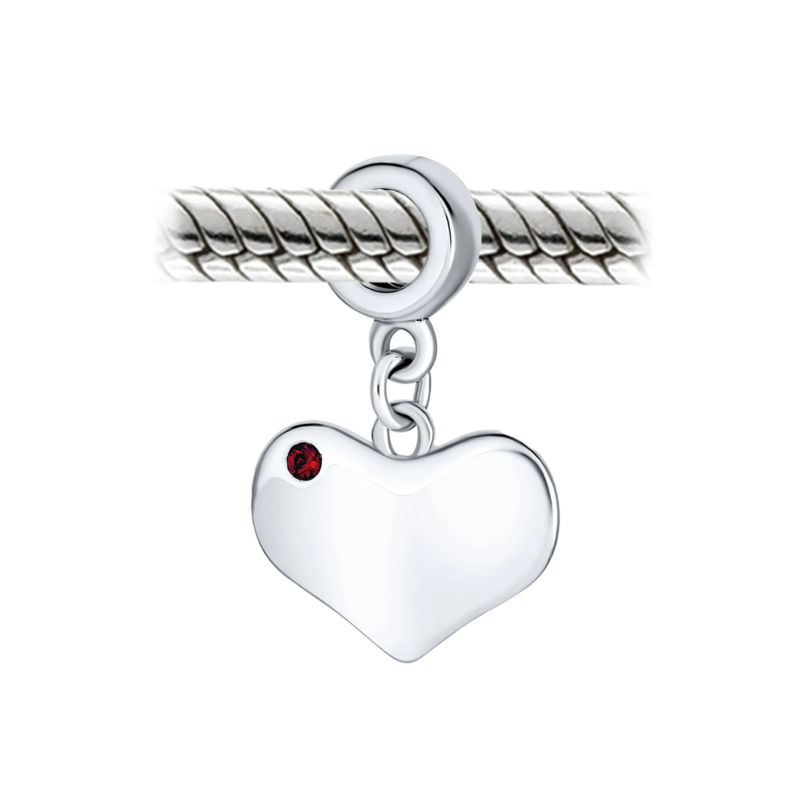 Initial Alphabet Bead Charm Red Ruby Heart Dangle for European Bracelet Sterling Silver