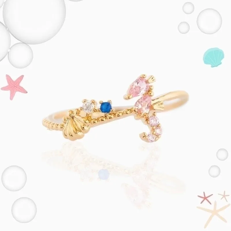 Ins Style Marine Animal Ring Fresh Cute Crab Seahorse Color Zircon Ring Bracelet In Stock