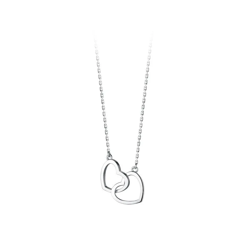 Interlocking Double Heart Titanium Steel Necklace - Elegant Jewelry for Her