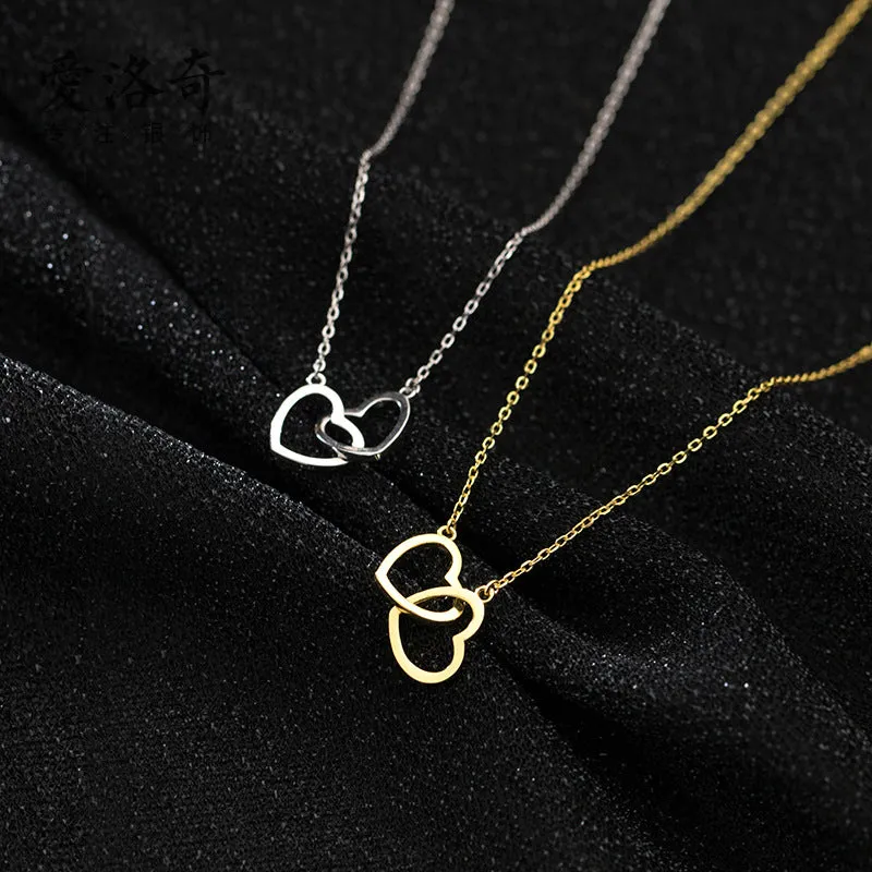 Interlocking Double Heart Titanium Steel Necklace - Elegant Jewelry for Her