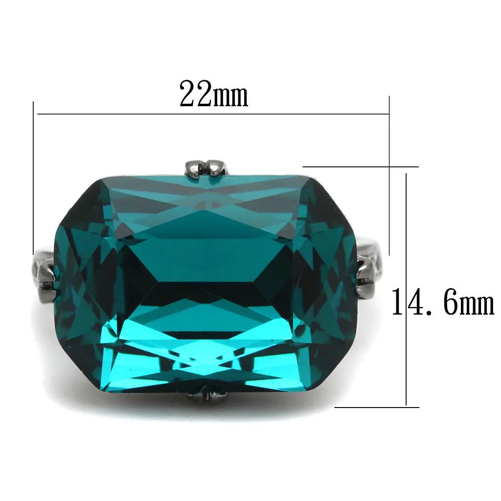 IP Light Black (IP Gun) Stainless Steel Ring with Top Grade Crystal in Blue Zircon for Women Style TK2998