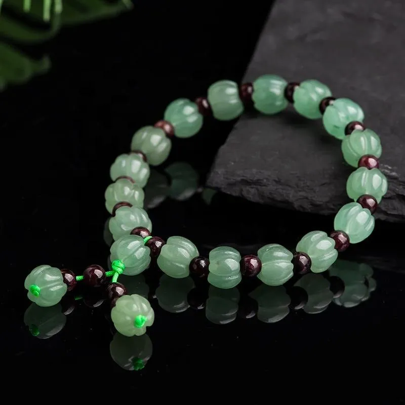 Jade bracelet natural Dong ling Green  jade pumpkin Jadeite bracelet Hand catenary personality Women's weaving Hand catenary