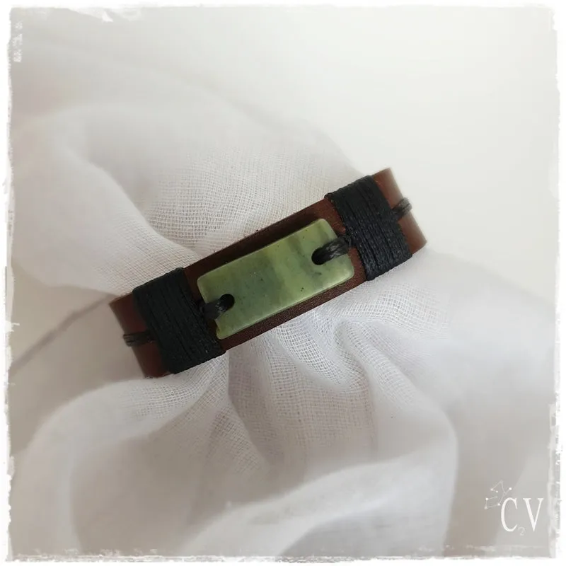 Jade Stone Leather Bracelet