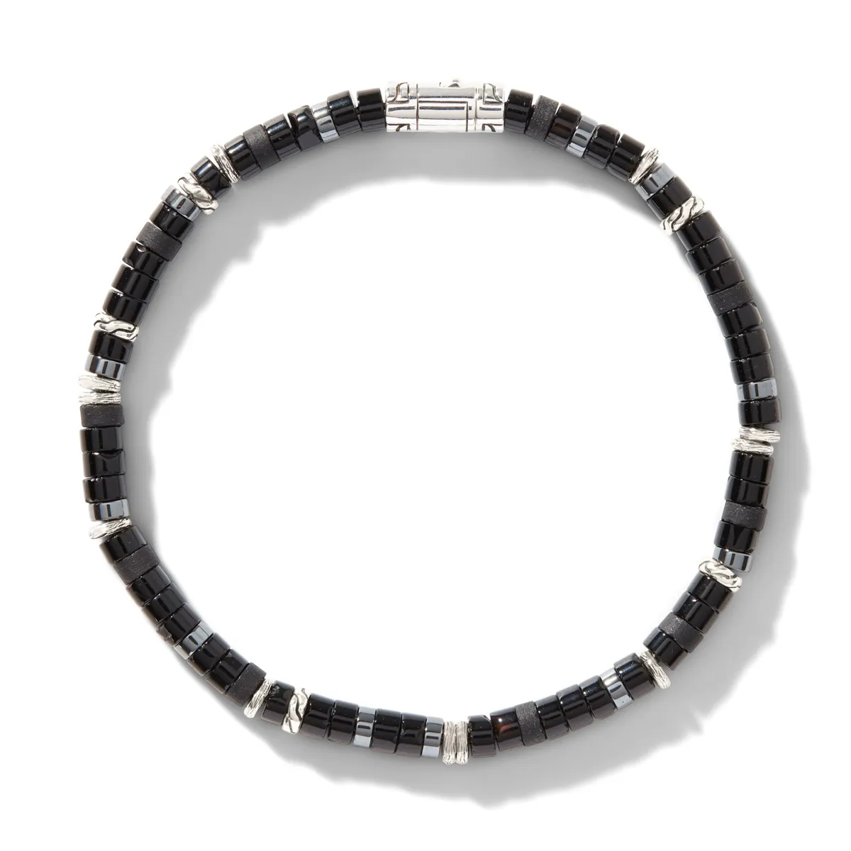 John Hardy Heishi Silver Bracelet with Treated Black Onyx and Hematite Beads