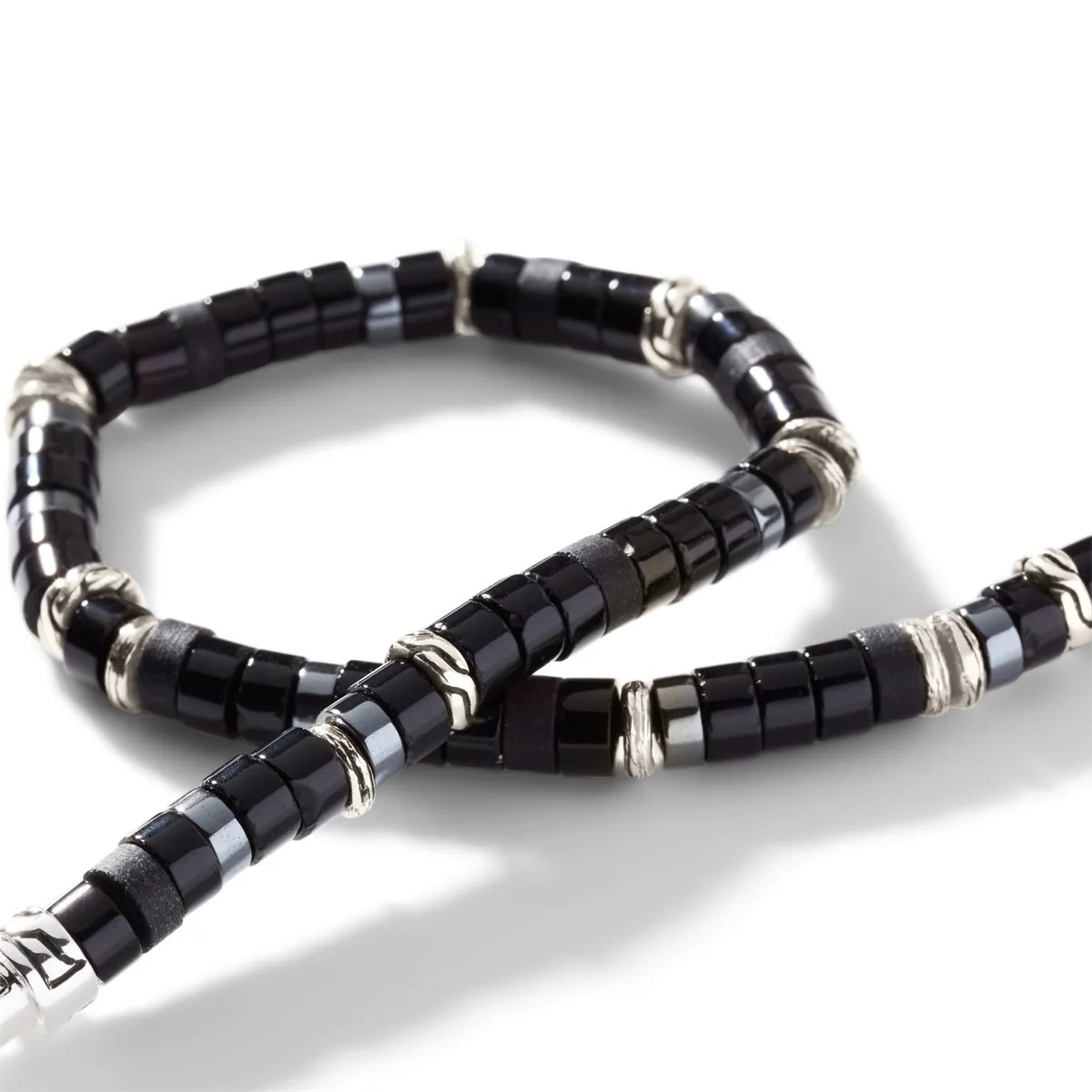 John Hardy Heishi Silver Bracelet with Treated Black Onyx and Hematite Beads