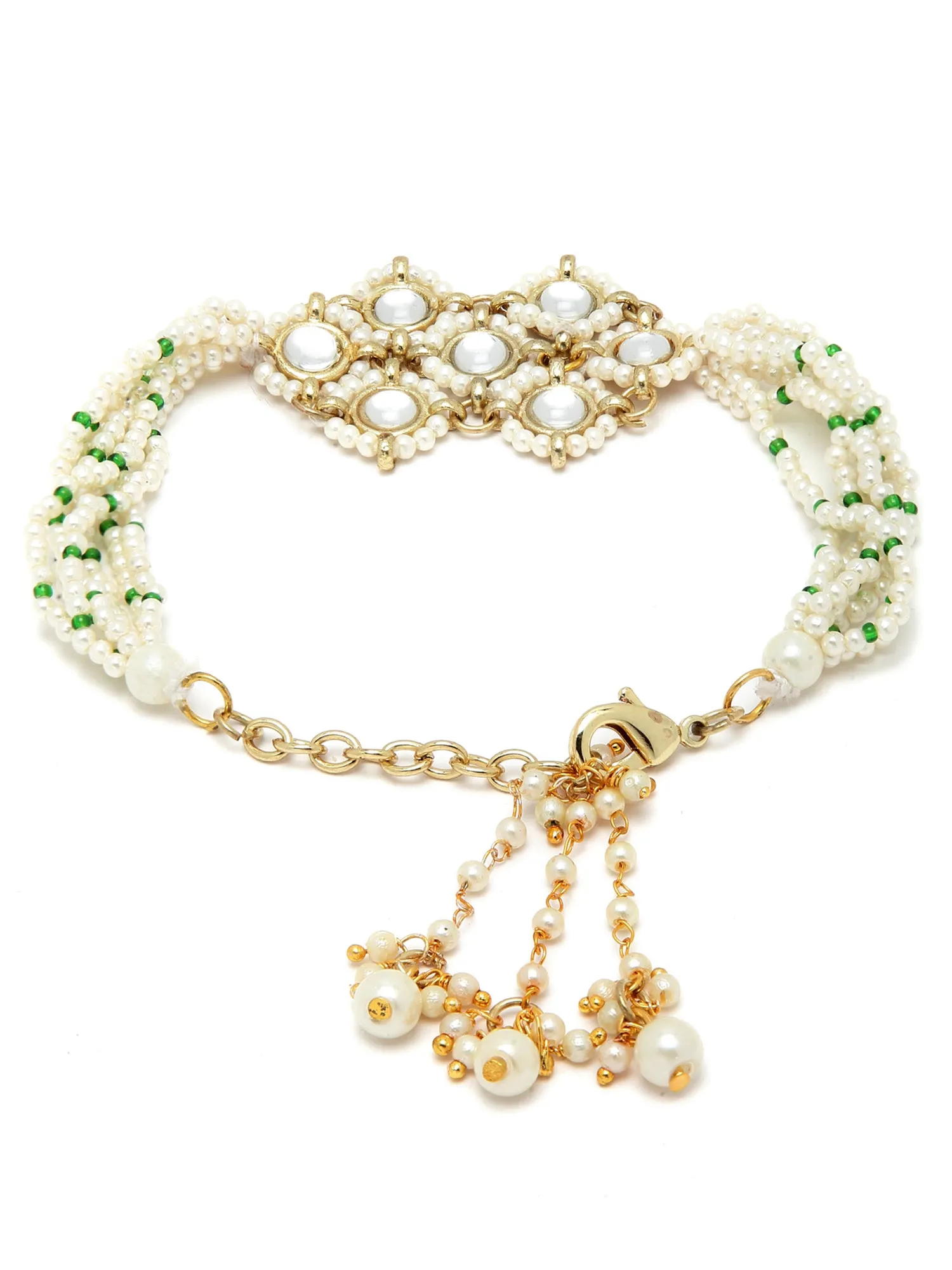 Karacart Gold Plated Pearl Beaded Kundan Bracelet for Women