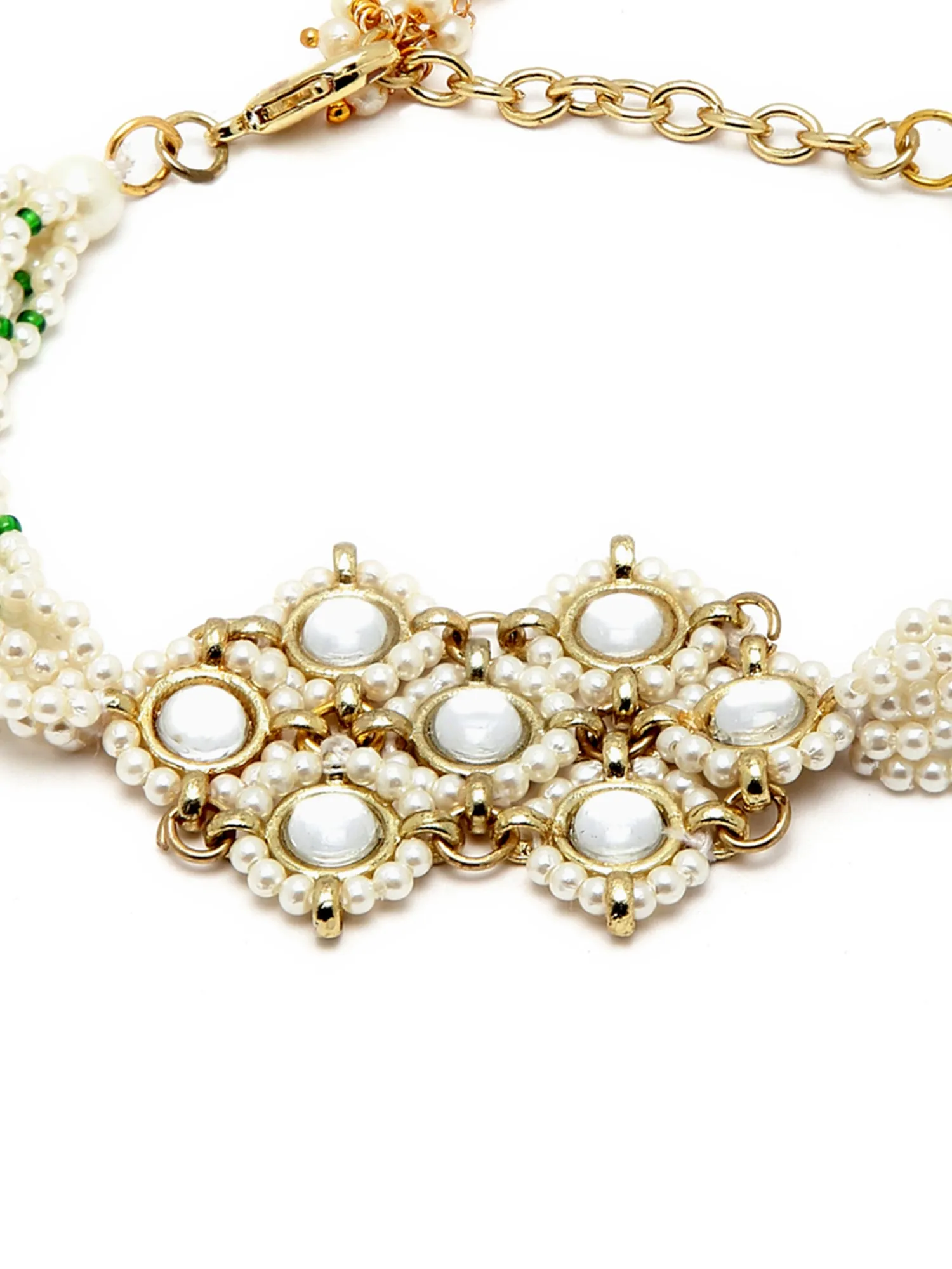 Karacart Gold Plated Pearl Beaded Kundan Bracelet for Women