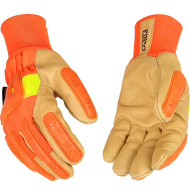 Kinco 1938KWA Hi-vis Golden Grain Pigskin Palm PVC Impact Protection Sewn Thermal Insulation Gloves (One Dozen)