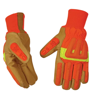 Kinco 1938KWA Hi-vis Golden Grain Pigskin Palm PVC Impact Protection Sewn Thermal Insulation Gloves (One Dozen)