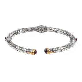 Konstantino Delos Silver and 18K Gold Rhodolite Garnet Hinged Bracelet