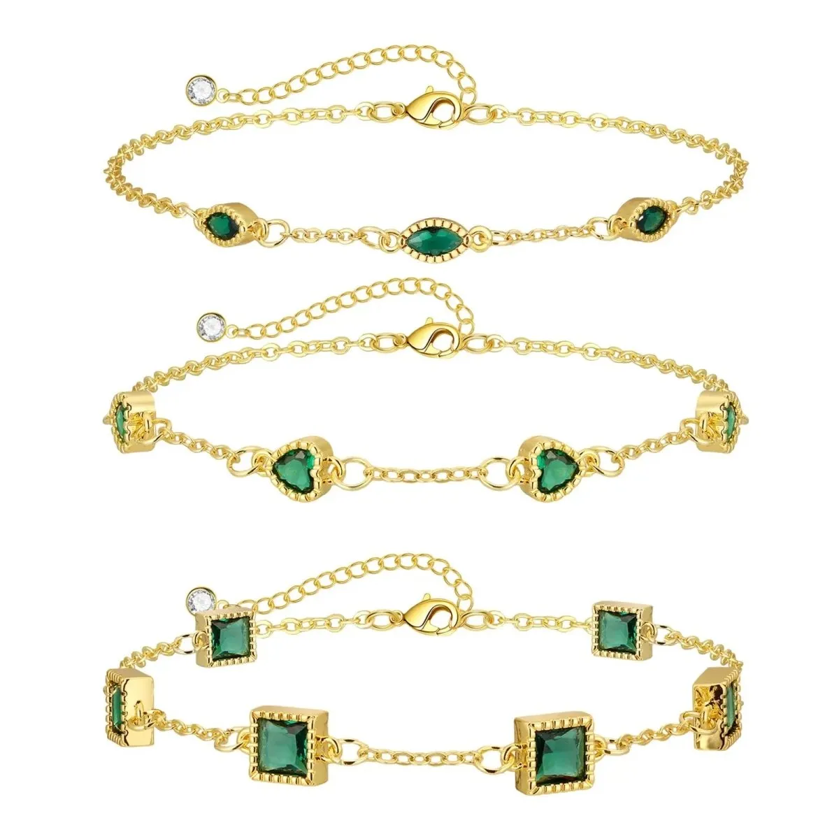 Kyerlyn Dainty Green CZ Bracelets Stack