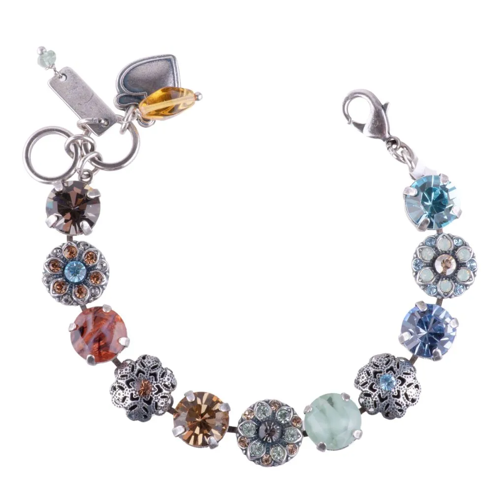 Large Embellished Bracelet in "Forget Me Not" - Antique Silver