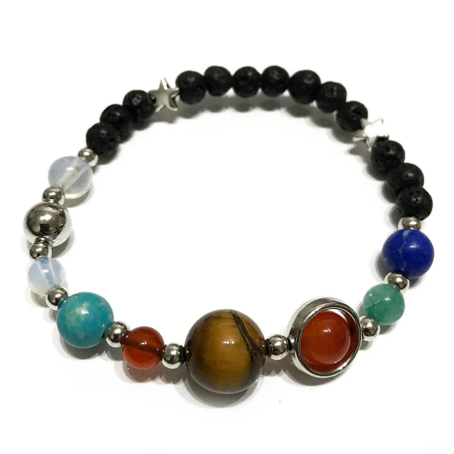 Lava Stone Bracelet - Silver Solar System | Unique Gemstone Jewelry for Aromatherapy & Style