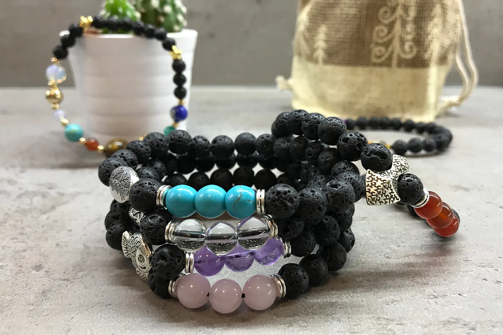 Lava Stone Bracelet - Silver Solar System | Unique Gemstone Jewelry for Aromatherapy & Style