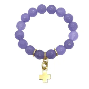 Lavender Jade Stretch Bracelet With Matte Gold Cross