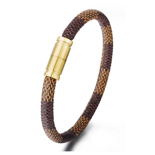 Leather Striped Stainless Steel Magnetic Bracelet (Circumference 20.5cm) 皮革條紋不銹鋼磁扣手鍊 (鍊長 20.5cm) KJBR16260