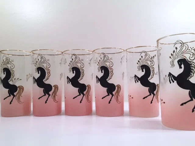 Libbey Mid-Century Art Deco Prancing Horse Highball Glasses (Set of 6)