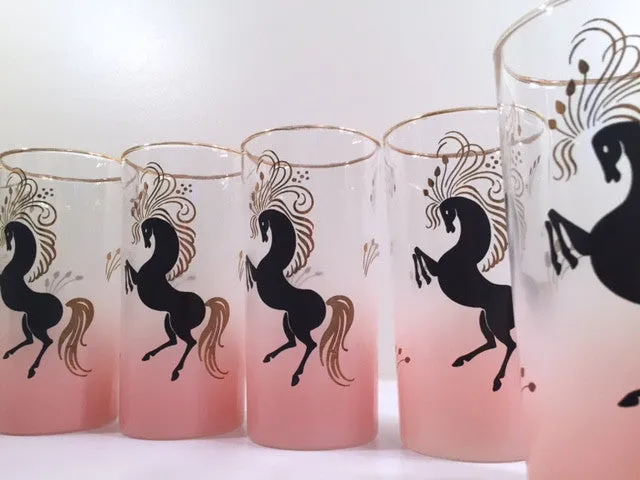 Libbey Mid-Century Art Deco Prancing Horse Highball Glasses (Set of 6)