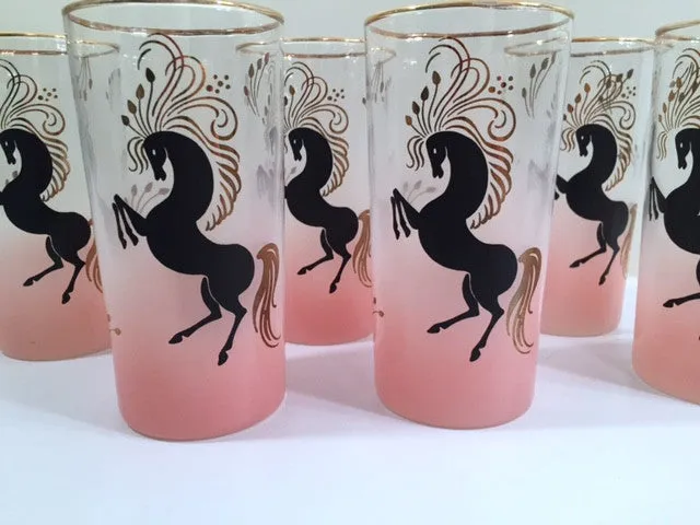 Libbey Mid-Century Art Deco Prancing Horse Highball Glasses (Set of 6)