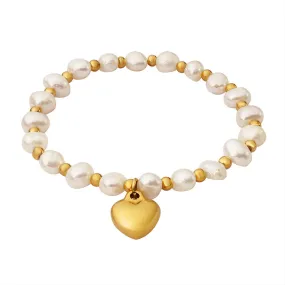 Love Heart Charm Freshwater Pearl Bracelet