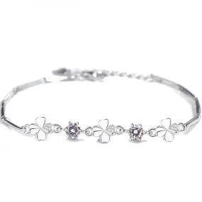 Lucky Zircon Clover Silver Bracelet for Women