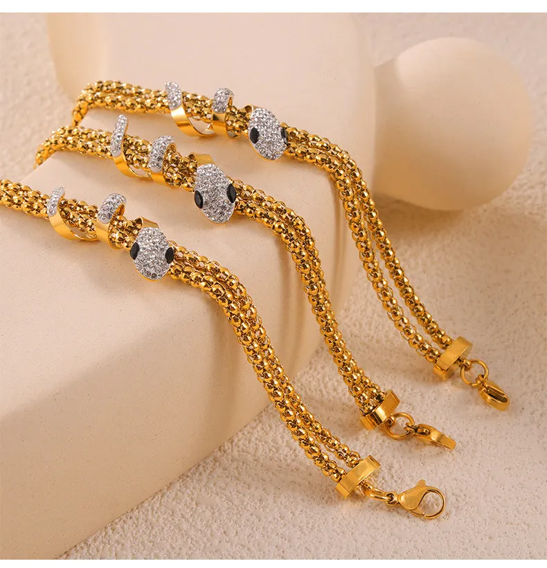 Luxurious European and American Jewelry Set with Zircon Inlay and Double-Layer Chain